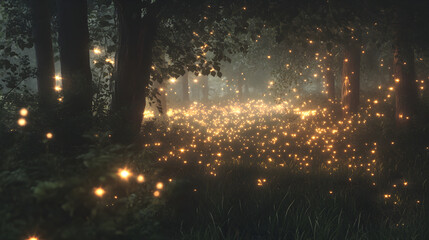 Naklejka premium Ethereal Nocturnal Glowworm Symphony in the Heart of the Forest