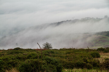 Temperature Inversion with clouds hugging valleys and hills.