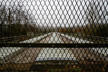 view of the  River Severn pipe bridge, near Bewdley dull day.