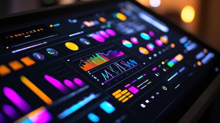 Obraz premium Business dashboard displaying colorful charts, graphs, and key performance indicators - kpis - on a computer screen, providing real time insights and data analysis for strategic decision making