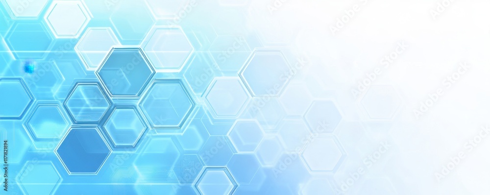 Poster blue technology background with a hexagonal pattern and circuit board elements, with white space at 