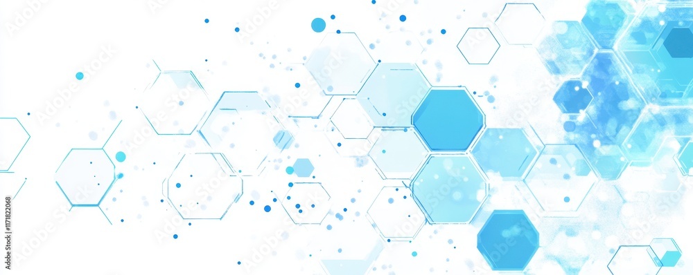 Poster blue technological background with a hexagonal pattern and circuit board elements banner template de