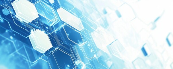 Blue technology background with hexagonal shapes and circuit board elements A futuristic digital concept for a business tech conference or data science presentation Generative AI
