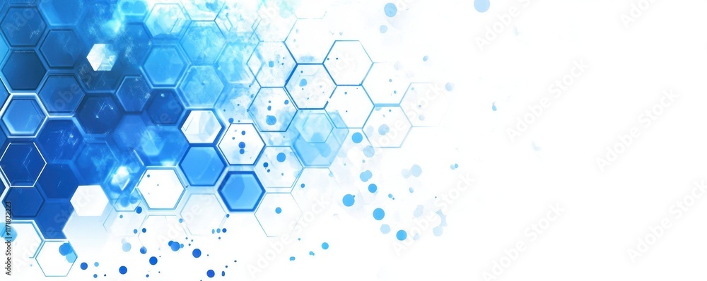 Poster abstract blue technology background with a hexagonal pattern and circuit board elements a white colo