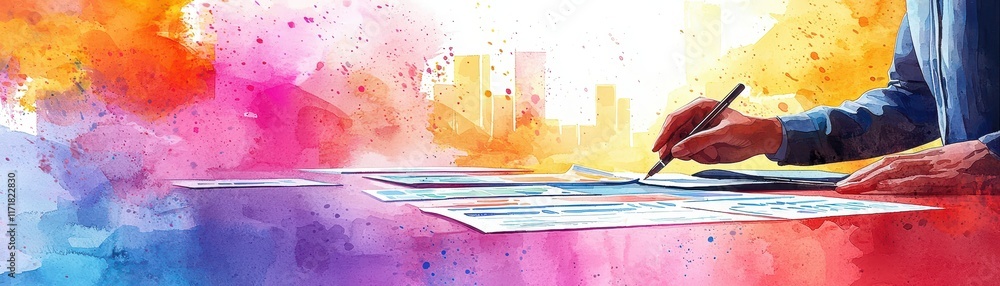 Aufkleber professional consulting session for client on tax submission with colorful creative background
