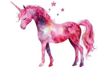 Adorable Watercolor Unicorns Collection. Charming Princess Designs with Floral Accents and Starry Elements for Nursery Decor
