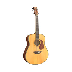 Naklejka premium Acoustic Guitar: The wooden acoustic guitar, exuding warmth and a timeless appeal, stands poised, ready to resonate with music and storytelling.