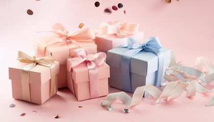 Pastel Birthday Gift Boxes with Ribbon and Streamers