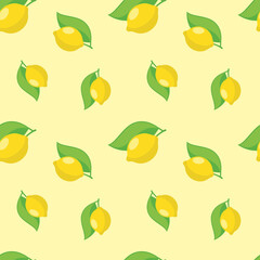 Background with lemons. Juicy yellow lemons. Vector lemons. Fresh fruit. Citrus. Textile sample. Sliced lemon. Seamless pattern with lemons.