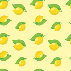 Background with lemons. Juicy yellow lemons. Vector lemons. Fresh fruit. Citrus. Textile sample. Sliced lemon. Seamless pattern with lemons.