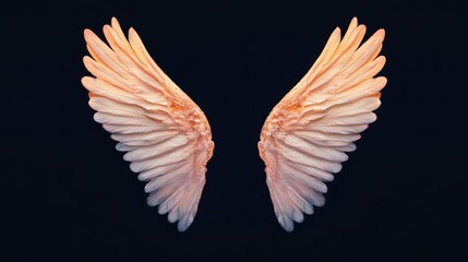 Obraz premium The image features a pair of intricately detailed wings, showcasing a soft, feather-like texture against a dark background, evoking themes of freedom and ethereal beauty.