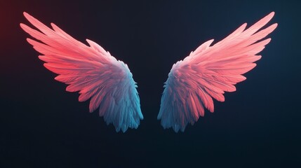 Obraz premium The image features a pair of beautifully detailed angel wings, showcasing a gradient of soft colors, evoking a sense of ethereal beauty and freedom.