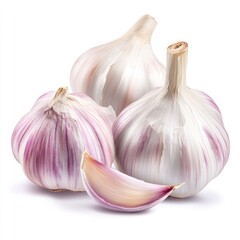 Obraz premium Fresh Garlic Cloves Isolated on Pristine White Background, Showcasing Natural Aroma and Nutritional Benefits