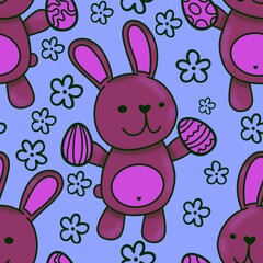 Spring animals seamless rabbit and easter eggs pattern for wrapping paper