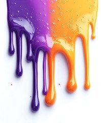Naklejka premium Dripping liquid orange and purple on a white background