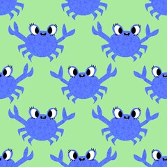 Fototapeta premium Ocean animals seamless crabs pattern for wrapping paper and fabrics and linens