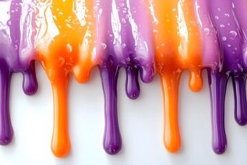 Naklejka premium Dripping liquid orange and purple on a white background