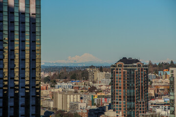 Mt Baker from downtown Seattle Washington in the winter 2015