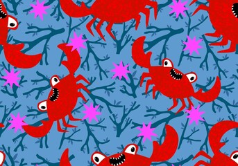 Ocean animals seamless crabs pattern for wrapping paper and fabrics and linens