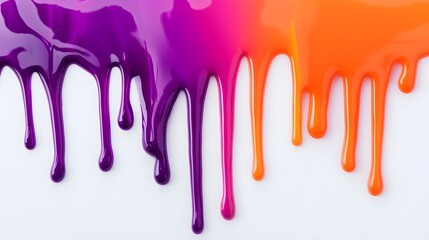 Dripping liquid orange and purple on a white background