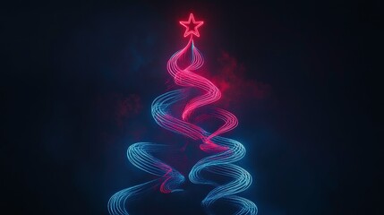 A stylized, glowing Christmas tree made of swirling light trails, topped with a star, creating a festive and modern visual representation of holiday spirit.
