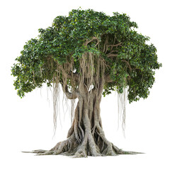banyan tree with aerial roots isolated on a white background