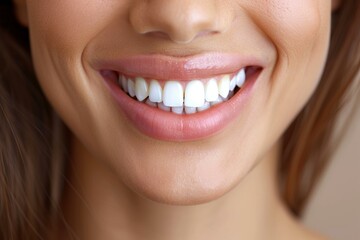 Obraz premium Woman smiling showing healthy white teeth, close up of perfect smile