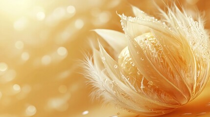 Closeup of a beautiful delicate flower with soft fluffy petals illuminated by warm glowing light  The image has a tranquil serene and ethereal with a focus on the intricate texture and organic