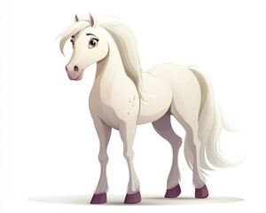 Obraz premium Playful Cartoon Horse Character: Isolated Wild Animal with Hoof, Featuring White Fur and Farm Vibes