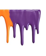 Dripping liquid orange and purple on a white background