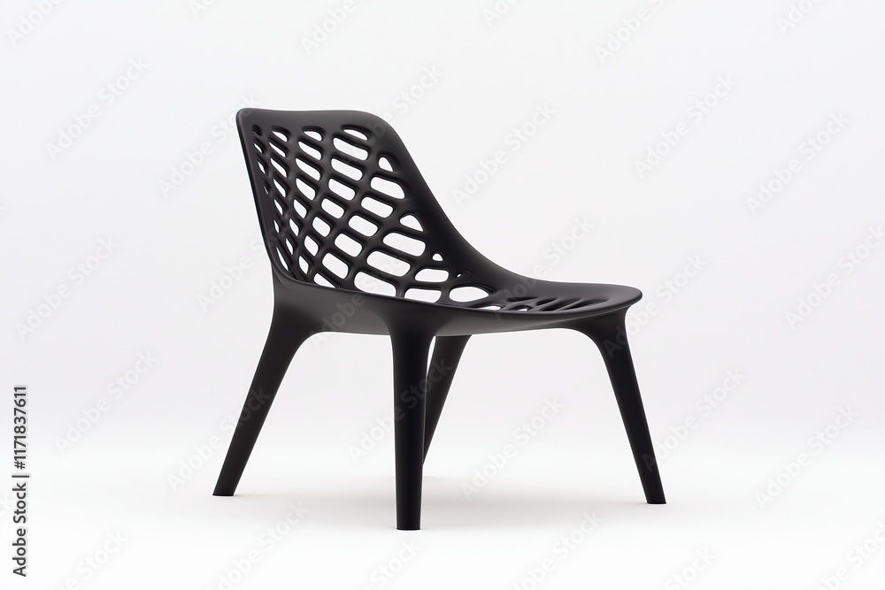 Poster a sleek, modern black chair with a unique lattice design, showcasing a blend of style and functional