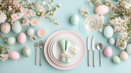 Spring feast table setting with colorful decorations for a festive gathering