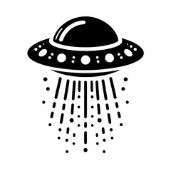 UFO Abduction: A sleek, black spaceship descends, emitting a beam of light.  A minimalist vector graphic design perfect for sci-fi projects.
