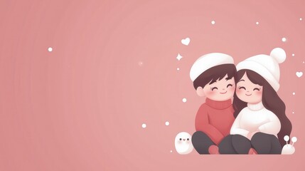 A couple is holding a bird in their arms. The woman is wearing a white hat and the man is wearing a black hat. The image has a warm and cozy feeling, as if the couple is enjoying a winter day together
