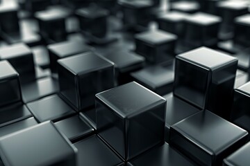 Abstract black cubes forming a complex structure, representing modern technology and design