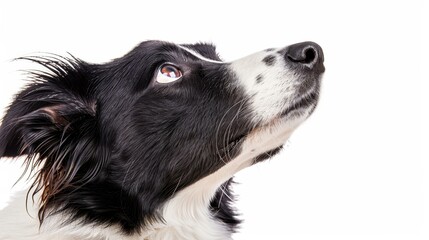 Fototapeta premium A closeup of a border collie dog features its striking eyes and fluffy coat, showcasing its playful spirit.