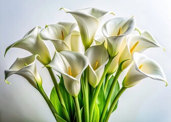 Architectural lines accentuate a bouquet of elegant white calla lilies, a minimalist floral still life.