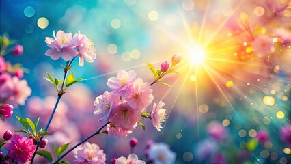 Fototapeta premium Beautiful spring's soft focus, bokeh lights, and floral blur make a dreamy, abstract nature wallpaper.