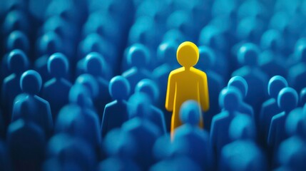 Obraz premium A single yellow figure stands out amongst a crowd of blue figures. (1)