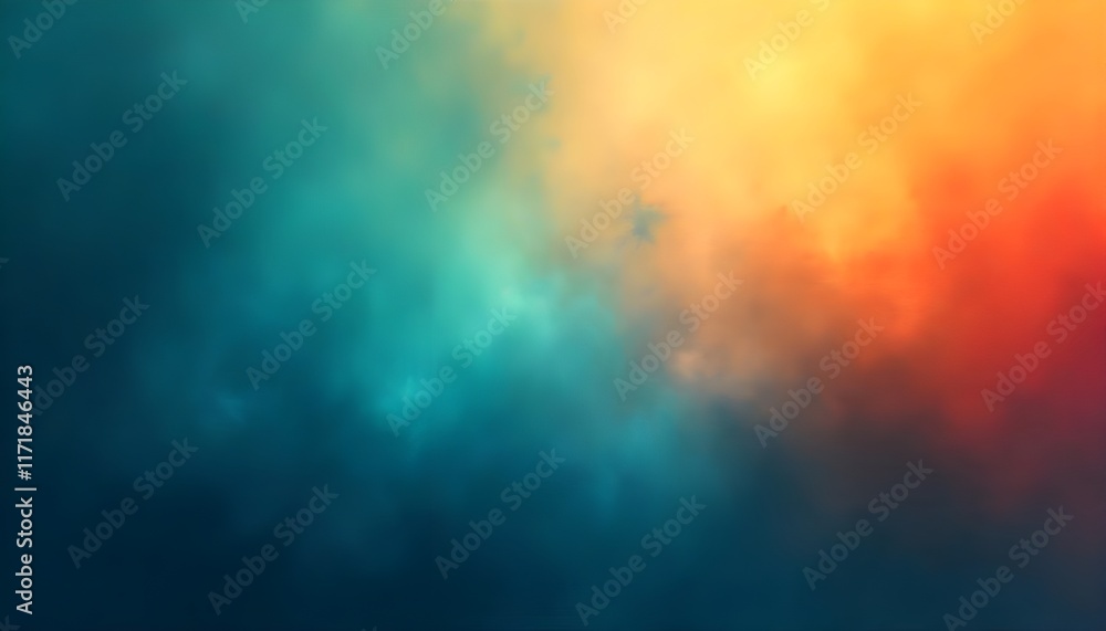 Poster a grainy gradient background in teal red and blue tones, featuring a soft glowing noise text