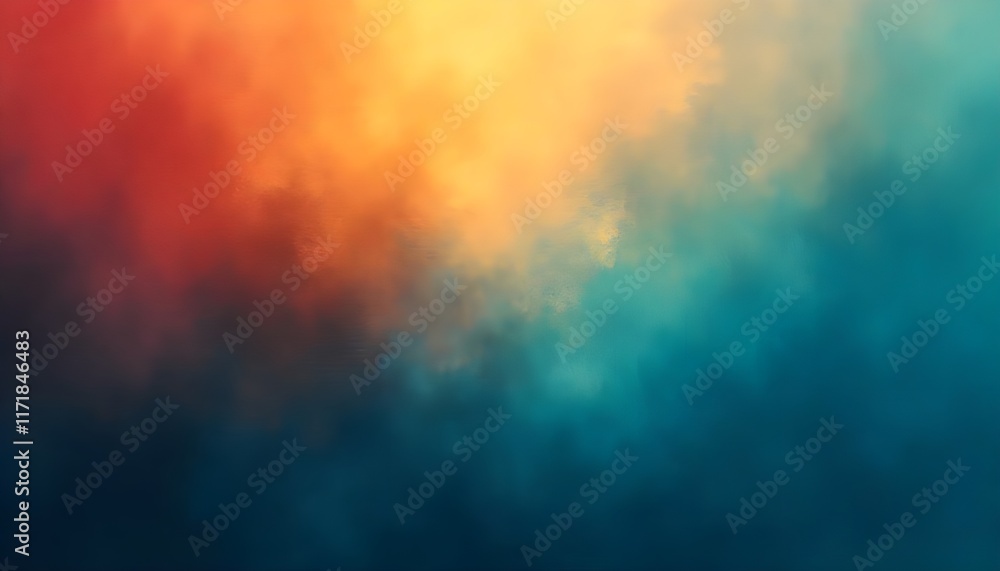 Poster a grainy gradient background in teal red and blue tones, featuring a soft glowing noise text