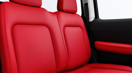 A close-up view of sleek, red leather car seats, showcasing their textured design and modern style.