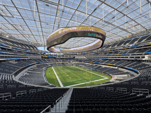 Inglewood, CA, USA - November 14, 2024: Sofi Stadium is home to the NFL Los Angeles Rams and Chargers. The state-of-the-art building is a past and future site for the Super Bowl and Olympics.