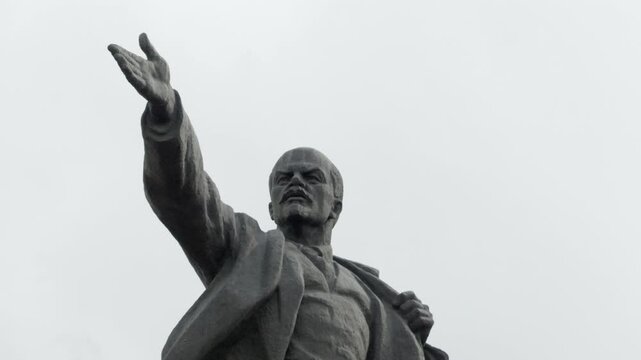 Closeup of the statue of Vladimir Lenin that stands in Bishkek, Kyrgyzstan.