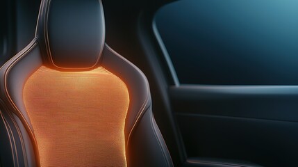 Obraz premium A modern car seat with glowing orange heat patterns, showcasing advanced technology and comfort features in an elegant interior setting.