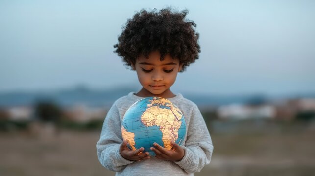 A young child holds a glowing globe, symbolizing curiosity and connection to the world around them.