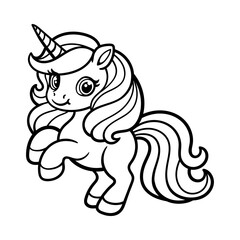 fun cute unicorn cartoon character isolated drawing line art style sketch classic vintage design illustration