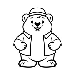 fun cute polar bear with clothes and hat in vacation cartoon character isolated drawing line art style sketch classic vintage design illustration