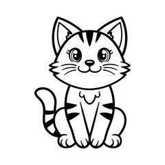 funny cute cat sitting character isolated drawing line art style sketch classic vintage design illustration
