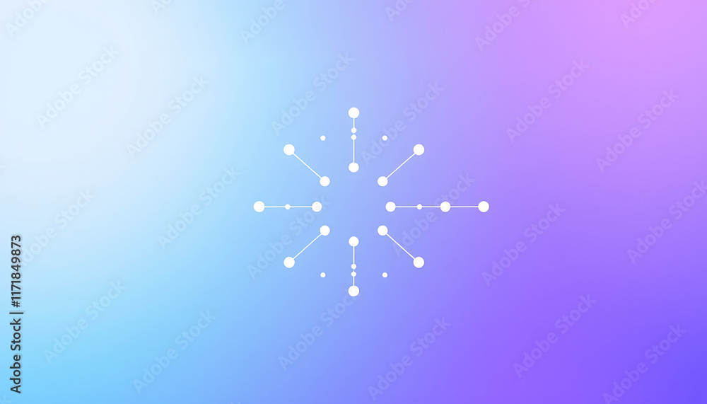 Poster gradient blue to purple, vector graphic of simple lines and dots connecting the shape of an ai netwo